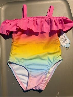 Cat & Jack Pink Ruffle Rainbow Ombre One-Piece Swimsuit